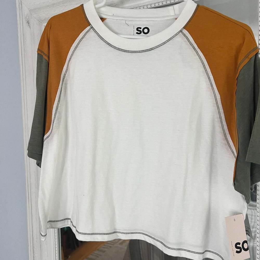 Yellow, Green, and White Color Block Crop Top